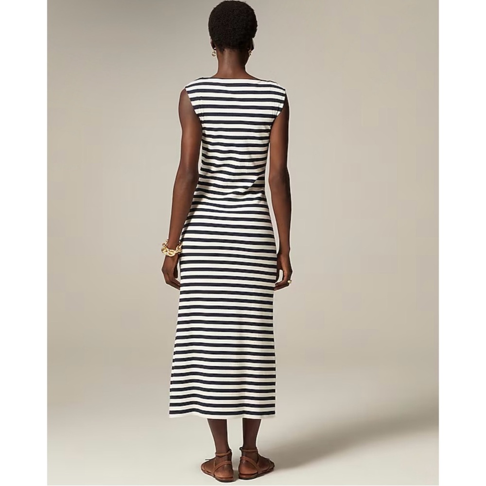 NWT J. Crew Knit Boatneck Midi Dress Stripe Even Stripe Ivory Navy - Picture 6 of 6